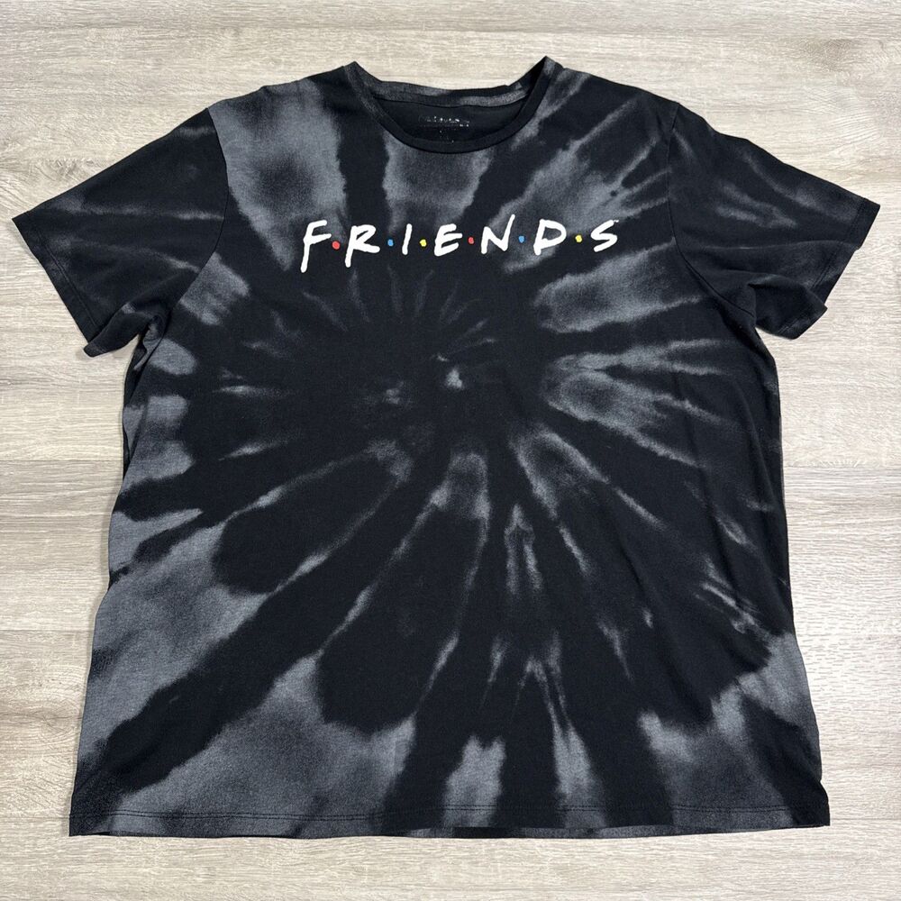 Friends Shirt Men’s XL Black Gray Tie Dye Logo TV Show Sitcom Spiral